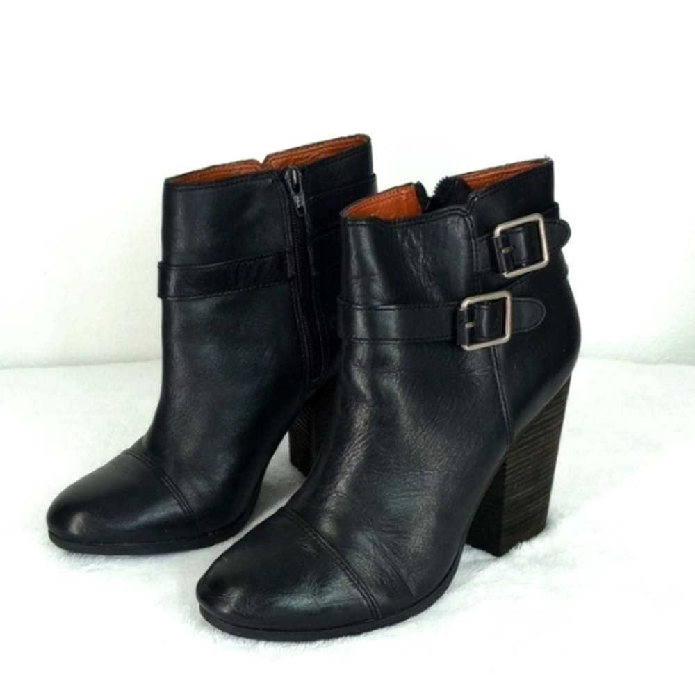Lucky Brand Womens Lauron Black Leather Ankle Boot Block Heel Round Toe Size 10